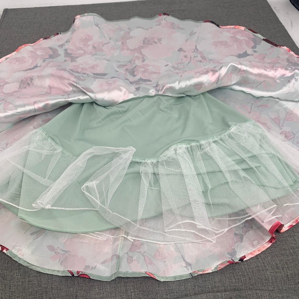 Jodi Kristopher Formal Elegant Floral Skirt Pleated Flared Puffy Skirt Pink 9 - Picture 4 of 13